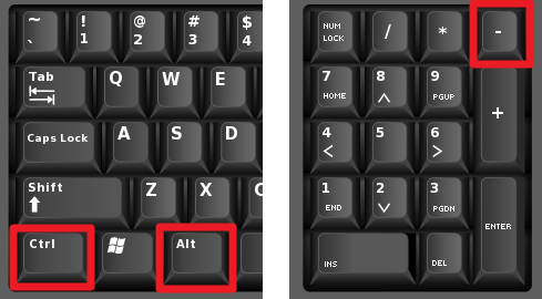 Комбинация кнопок Ctrl+Alt+ «минус» Комбинация кнопок Ctrl+Alt+ «минус»