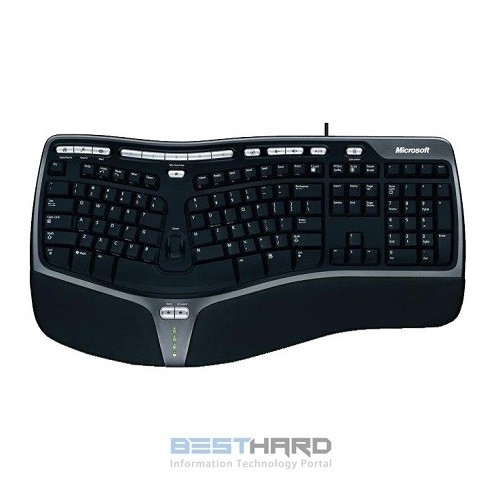 Клавиатура MICROSOFT 4000, USB, c подставкой для запястий, черный + серебристый [b2m-00020]