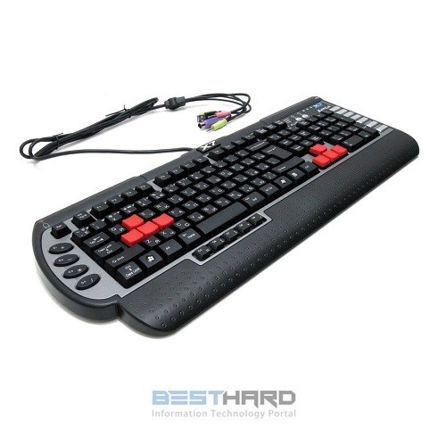 Клавиатура A4 X7-G800MU, PS/2, c подставкой для запястий, черный серый [89009]
