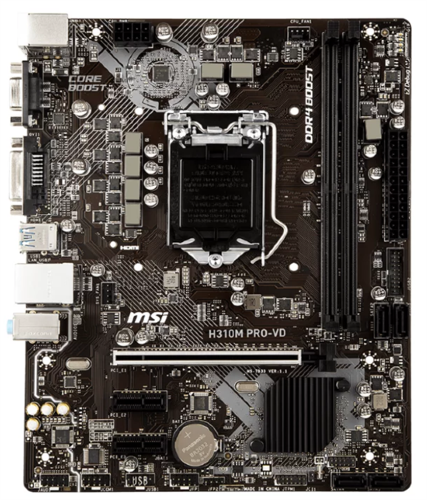 MSI H310M PRO-VD / Socket 1151 v2, Intel H310, 2xDDR-4, 7.1CH, 1000 Мбит/с, USB3.1, D-Sub, DVI, HDMI, mATX, RTL