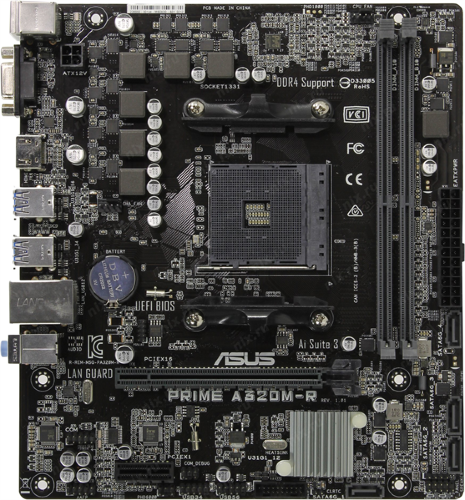 ASUS PRIME A320M-R-SI, Socket AM4, A320, 2*DDR4,  D-Sub + HDMI, SATA3 + RAID, Audio, Gb LAN, USB 3.1*6, USB 2.0*6, mATX ; 90MB0XD0-M0ECY0