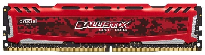 Crucial by Micron  DDR4  16GB  2400MHz UDIMM (PC4-19200) CL16 DRx8 1.2V (Retail) Ballistix Sport LT RED