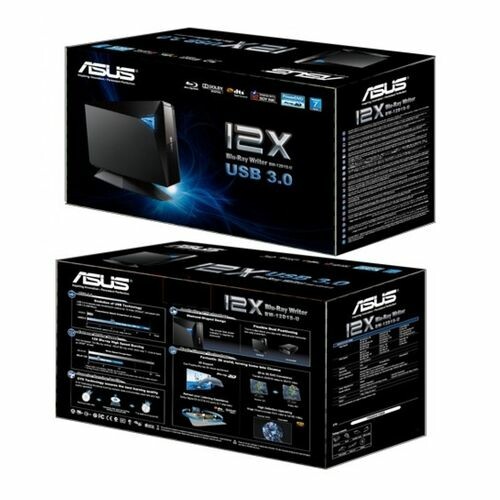 Оптический привод Blu-Ray RE ASUS BW-12D1S-U/BLK/G/AS, внешний, USB, черный,  Ret [659450]
