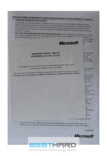 Microsoft Windows Server 2008 Enterprise R2 ROK (x64) 10 CAL 1-8 CPU OEM [589276-022] 
