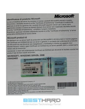 Microsoft Windows Server 2008 Standard R1 ROK (x64) 5 CAL 1-4 CPU OEM [P73-04001]